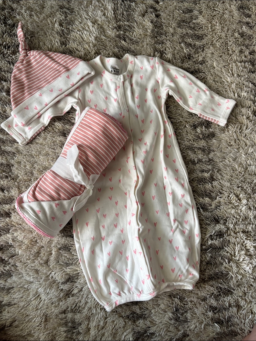 Unisex Baby Sleep Gown Set - Pink Heart Print with Matching Hat & Swaddle